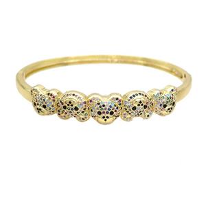 Copper Bear Bangle Pave Multicolor Zircon Gold Plated, approx 10-12mm, 50-60mm dia