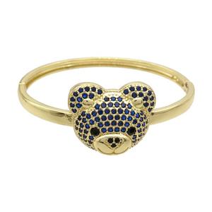 Copper Bear Bangle Pave Blue Zircon Gold Plated, approx 22-28mm, 55-60mm dia