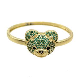Copper Bear Bangle Pave Green Zircon Gold Plated, approx 22-28mm, 55-60mm dia