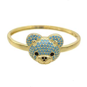 Copper Bear Bangle Pave Turqblue Zircon Gold Plated, approx 22-28mm, 55-60mm dia