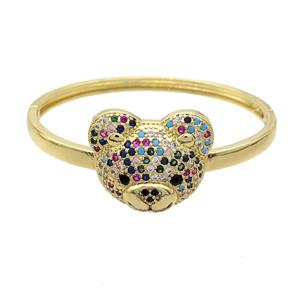 Copper Bear Bangle Pave Zircon Multicolor Gold Plated, approx 22-28mm, 55-60mm dia