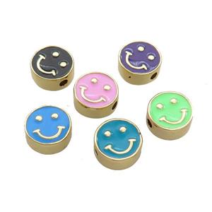 Copper Emoji Beads Enamel Happy Face Gold Plated Mixed Color, approx 10mm