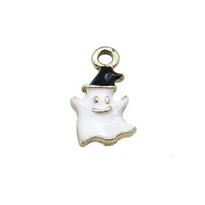 Copper Ghost Pendant White Enamel Halloween Gold Plated, approx 9-12mm