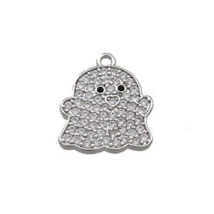 Copper Ghost Charms Pendant Pave Zircon Halloween Platinum Palted, approx 13mm