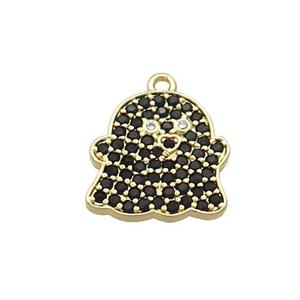 Copper Ghost Charms Pendant Pave Black Zircon Halloween Gold Plated, approx 13mm