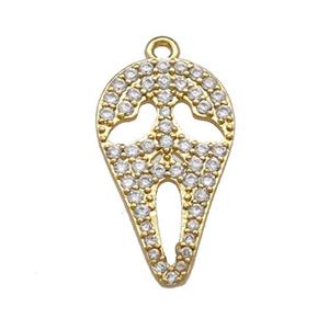 Copper Pendant Pave Zircon Ghost Halloween Charms Gold Plated, approx 11.5-20mm