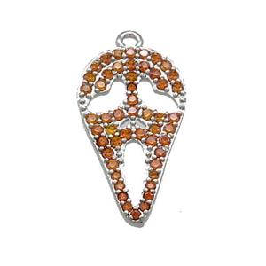 Copper Pendant Pave Orange Zircon Ghost Halloween Charms Platinum Plated, approx 11.5-20mm