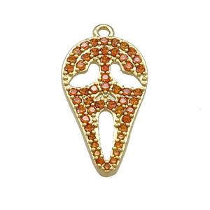 Copper Pendant Pave Orange Zircon Ghost Halloween Charms Gold Plated, approx 11.5-20mm
