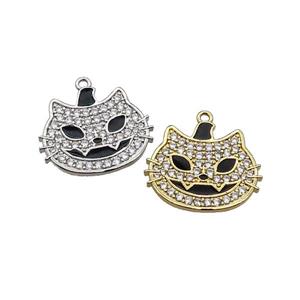 Copper Halloween Cat Charms Pendant Pave Zircon Black Enamel Mixed, approx 17-20mm
