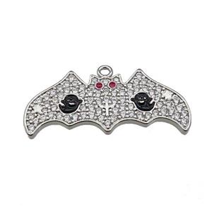 Copper Bat Pendant Pave Zircon Halloween Charms Platinum Plated, approx 12-28mm
