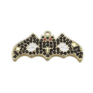 Copper Bat Pendant Pave Zircon Halloween Charms Gold Plated, approx 12-28mm