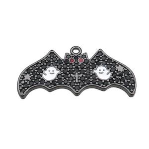 Copper Bat Pendant Pave Zircon Halloween Charms Black Plated, approx 12-28mm