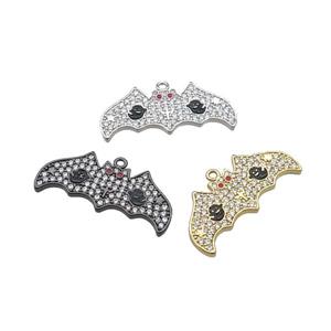 Copper Bat Pendant Pave Zircon Halloween Charms Mixed, approx 12-28mm