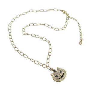 Copper Necklace With Halloween Cat Charms Pave Zircon Gold Plated, approx 17-20mm, 4-7mm, 40-45cm length