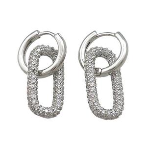 Copper Hoop Earrings Pave Zircon Platinum Plated, approx 10-20mm, 14mm dia