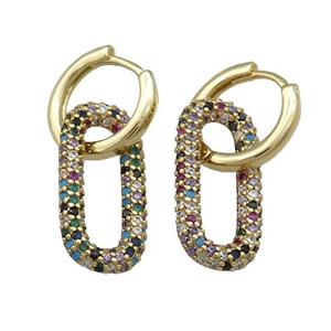 Copper Hoop Earrings Pave Multicolor Zircon Gold Plated, approx 10-20mm, 14mm dia