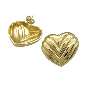 Copper Stud Earrings Heart Gold Plated, approx 30mm
