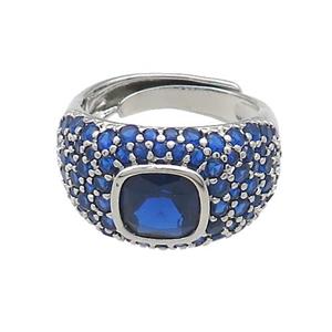 Copper Rings Pave Blue Zircon Adjustable Platinum Plated, approx 8mm, 13mm, 18mm dia