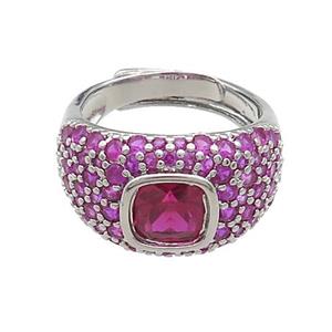 Copper Rings Pave Fuchsia Zircon Adjustable Platinum Plated, approx 8mm, 13mm, 18mm dia