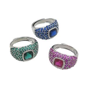 Copper Rings Pave Zircon Adjustable Platinum Plated Mixed, approx 8mm, 13mm, 18mm dia