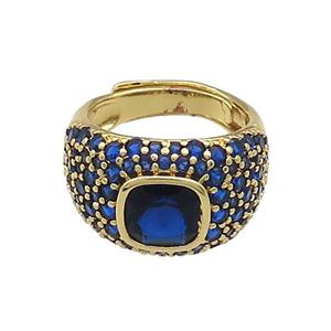 Copper Rings Pave Blue Zircon Adjustable Gold Plated, approx 8mm, 13mm, 18mm dia