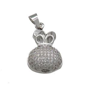 Copper Pendant Pave Zircon Moneybag Platinum Plated, approx 12-19mm