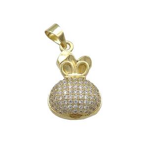 Copper Pendant Pave Zircon Moneybag Gold Plated, approx 12-19mm