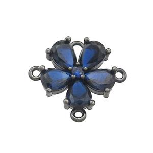 Copper Flower Connector Pave Zircon Blue Black Plated, approx 16mm