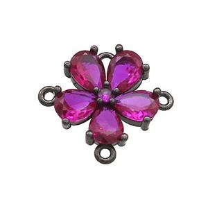 Copper Flower Connector Pave Zircon Fuchsia Black Plated, approx 16mm