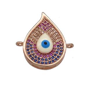 Copper Flame Connector Pave Zircon Multicolor Evil Eye Rose Gold, approx 14.5-20mm