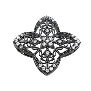 Copper Clover Connector Pave Zircon Black Plated, approx 30mm