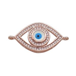 Copper Evil Eye Connector Pave Zircon Rose Gold, approx 13-20mm