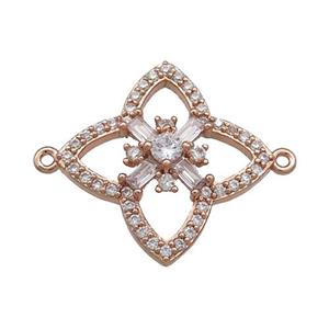 Copper Clover Connector Pave Zircon Rose Gold, approx 18mm