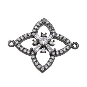 Copper Clover Connector Pave Zircon Black Plated, approx 18mm