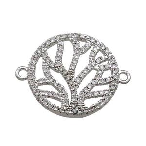 Copper Circle Connector Pave Zircon Tree Platinum Plated, approx 20mm dia