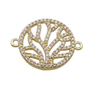 Copper Circle Connector Pave Zircon Tree Gold Plated, approx 20mm dia