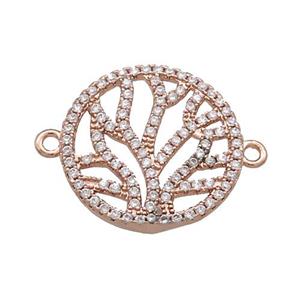 Copper Circle Connector Pave Zircon Tree Rose Gold, approx 20mm dia