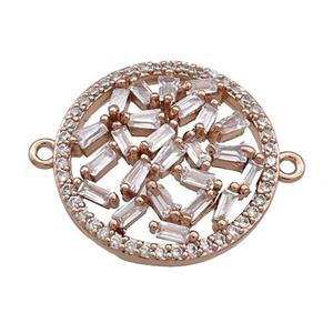 Copper Circle Connector Pave Zircon Rose Gold, approx 20mm dia