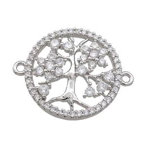 Tree Of Life Connector Pave Zircon Copper Circle Platinum Plated, approx 20mm dia