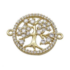 Tree Of Life Connector Pave Zircon Copper Circle Gold Plated, approx 20mm dia