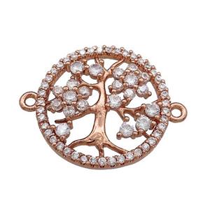 Tree Of Life Connector Pave Zircon Copper Circle Rose Gold, approx 20mm dia