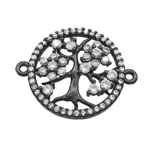 Tree Of Life Connector Pave Zircon Copper Circle Black Plated, approx 20mm dia
