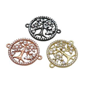 Tree Of Life Connector Pave Zircon Copper Circle Mixed, approx 20mm dia
