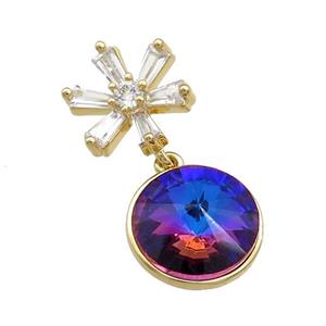 Copper Pendant Pave Crystal Glass Snowflake Gold Plated, approx 13mm, 13.5mm