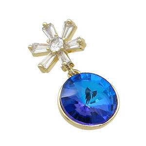 Copper Pendant Pave Blue Crystal Glass Snowflake Gold Plated, approx 13mm, 13.5mm