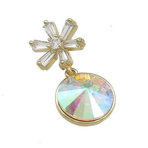 Copper Pendant Pave Crystal Glass Snowflake Gold Plated, approx 13mm, 13.5mm