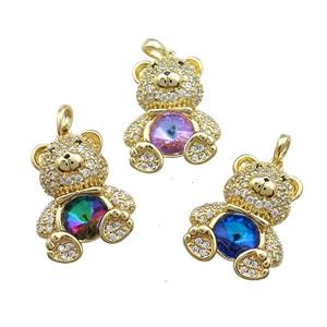 Copper Bear Pendant Pave Zircon Crystal Glass Gold Plated Mixed, approx 18-24mm