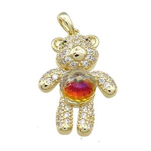 Copper Bear Pendant Pave Zircon Crystal Glass Gold Plated, approx 18-24mm