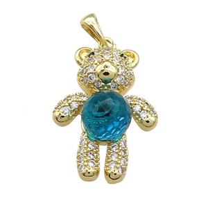 Copper Bear Pendant Pave Zircon Crystal Glass Gold Plated, approx 18-24mm