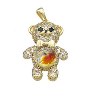 Copper Bear Pendant Pave Zircon Crystal Glass Gold Plated, approx 18-25mm
